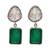 Silver plated emerald green moissanite drop earrings