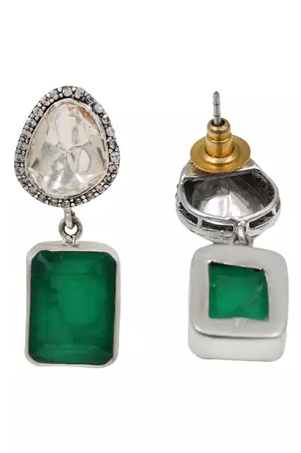 Silver plated emerald green moissanite drop earrings