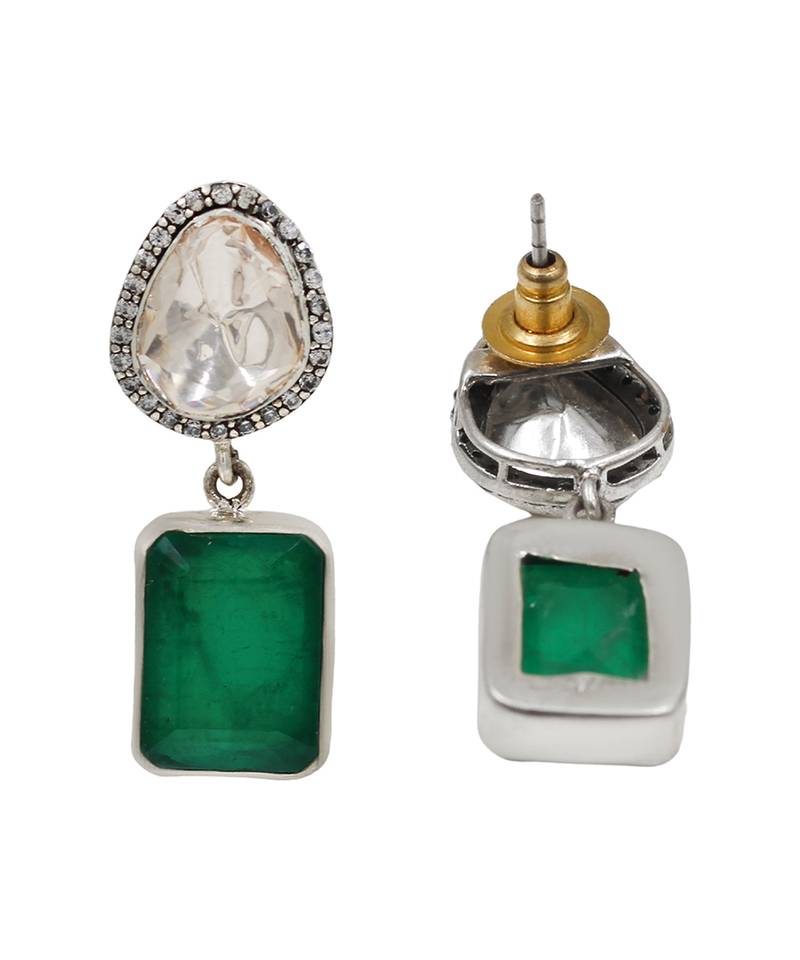 Silver plated emerald green moissanite drop earrings