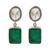 Silver plated emerald green oval drop earrings