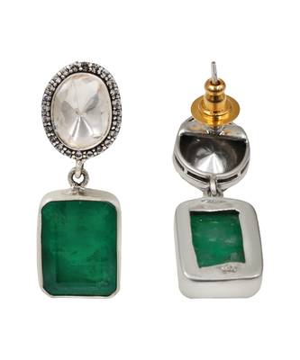 Silver plated emerald green oval drop earrings 2