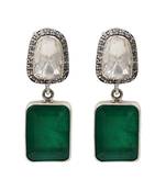 Silver plated emerald green cushion drop earrings
