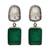 Silver plated emerald green cushion drop earrings
