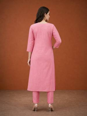 Women's Gorgeous Cotton Blend Embroidery Straight Kurta with Pant And Dupatta Set 4