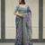 Blue Color Designer Ajarakh Print Fancy Aari Zari Work With Real Mirror Work Silk Blend Saree 