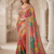 Orange Color Designer Ajarakh Print Fancy Aari Zari Work With Real Mirror Work Silk Blend Saree 