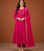 Women's Beautiful Embroidery Work Viscose Silk Fabric A-line Kurta Pant and Dupatta Set