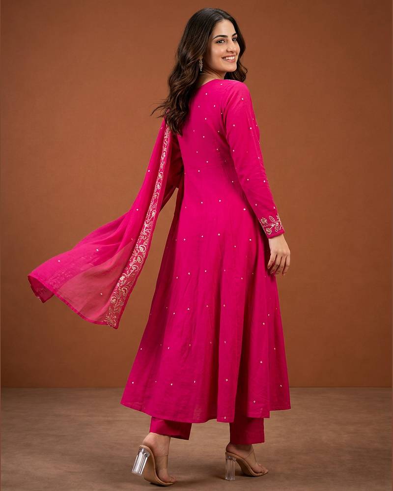 Women's Beautiful Embroidery Work Viscose Silk Fabric A-line Kurta Pant and Dupatta Set