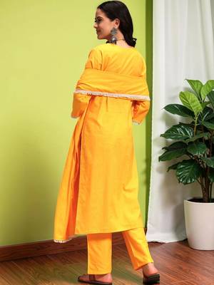 Women Ethnic Motifs Thread Work Pure Cotton Kurta with Trousers & Dupatta 5