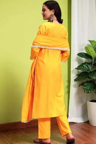 Women Ethnic Motifs Thread Work Pure Cotton Kurta with Trousers & Dupatta