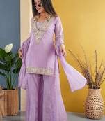 Women Regular Sequinned Kurta with Sharara & With Dupatta