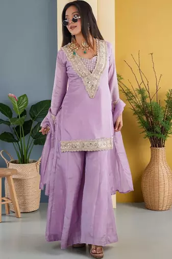 Women Regular Sequinned Kurta with Sharara & With Dupatta