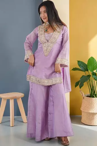 Women Regular Sequinned Kurta with Sharara & With Dupatta