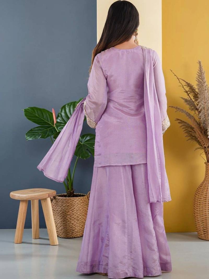 Women Regular Sequinned Kurta with Sharara & With Dupatta