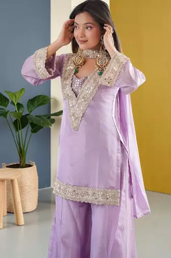Women Regular Sequinned Kurta with Sharara & With Dupatta