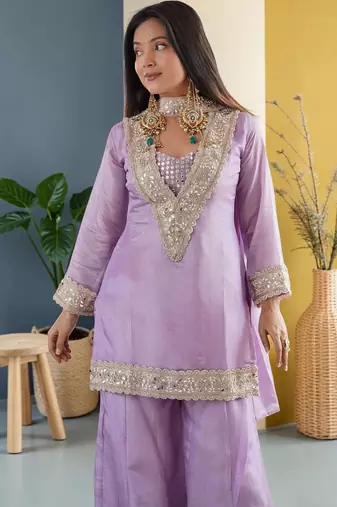 Women Regular Sequinned Kurta with Sharara & With Dupatta