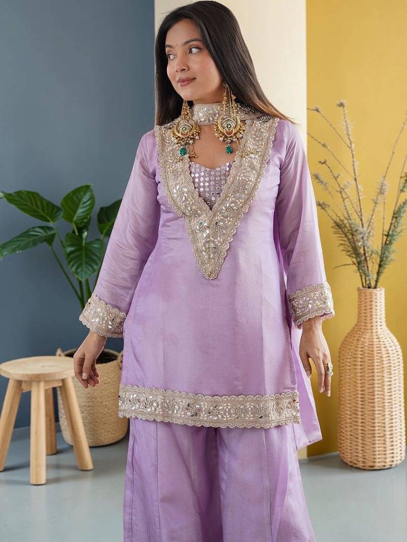 Women Regular Sequinned Kurta with Sharara & With Dupatta