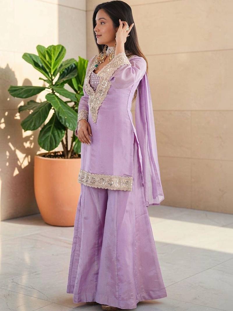 Women Regular Sequinned Kurta with Sharara & With Dupatta