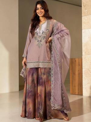 Women Ethnic Motifs Embroidered Regular Thread Work Kurta with Sharara & With Dupatta 1