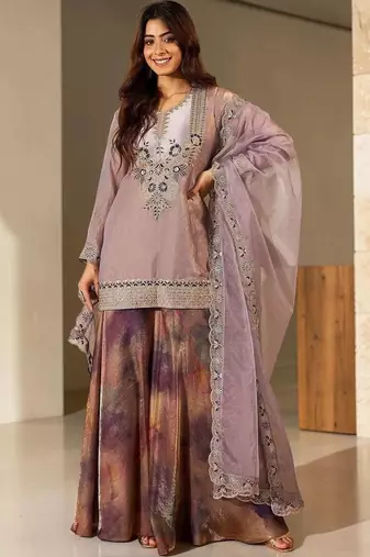 Women Ethnic Motifs Embroidered Regular Thread Work Kurta with Sharara & With Dupatta