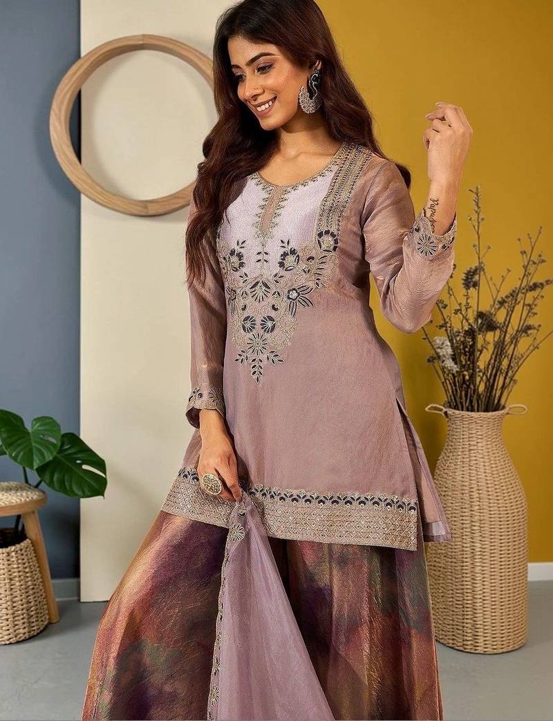 Women Ethnic Motifs Embroidered Regular Thread Work Kurta with Sharara & With Dupatta