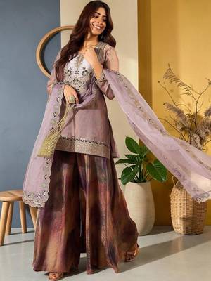 Women Ethnic Motifs Embroidered Regular Thread Work Kurta with Sharara & With Dupatta 3