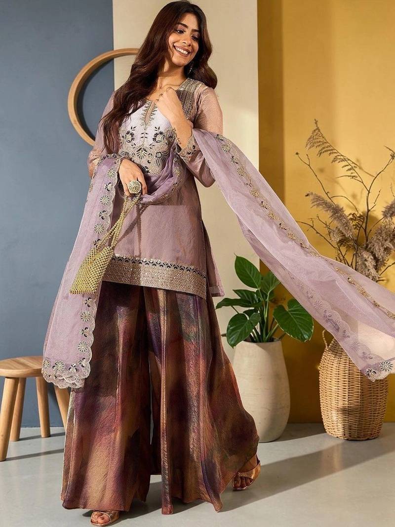 Women Ethnic Motifs Embroidered Regular Thread Work Kurta with Sharara & With Dupatta