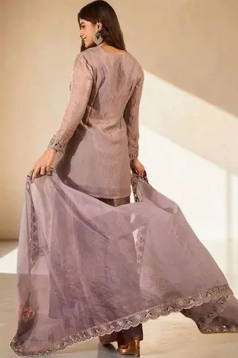 Women Ethnic Motifs Embroidered Regular Thread Work Kurta with Sharara & With Dupatta