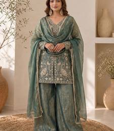 Women Ethnic Motifs Embroidered Regular Thread Work Kurta with Sharara & With Dupatta