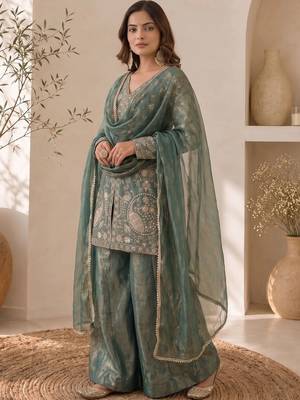 Women Ethnic Motifs Embroidered Regular Thread Work Kurta with Sharara & With Dupatta 2