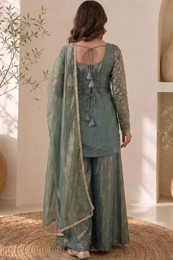Women Ethnic Motifs Embroidered Regular Thread Work Kurta with Sharara & With Dupatta