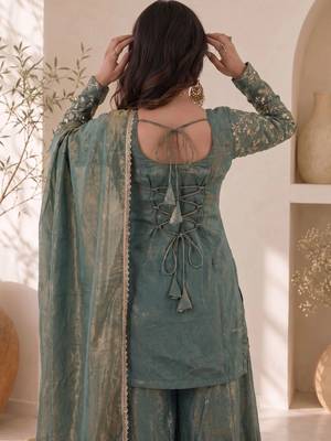 Women Ethnic Motifs Embroidered Regular Thread Work Kurta with Sharara & With Dupatta 5