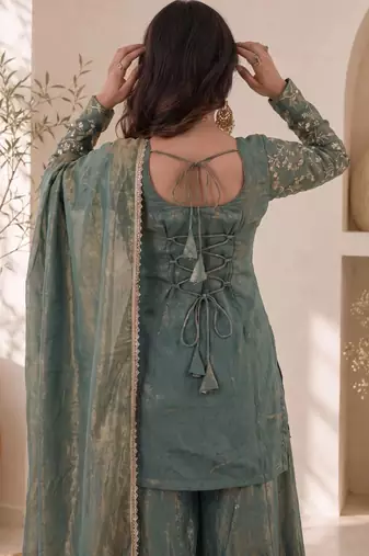 Women Ethnic Motifs Embroidered Regular Thread Work Kurta with Sharara & With Dupatta