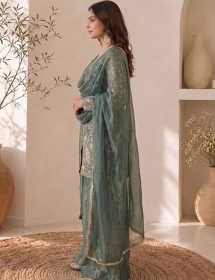Women Ethnic Motifs Embroidered Regular Thread Work Kurta with Sharara & With Dupatta 7