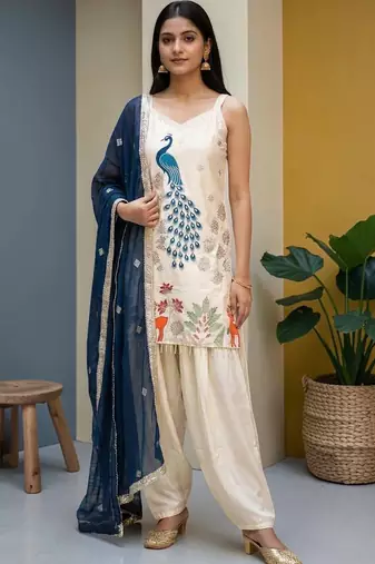 Women Ethnic Motifs Embroidered Regular Kurta with Patiala & With Dupatta
