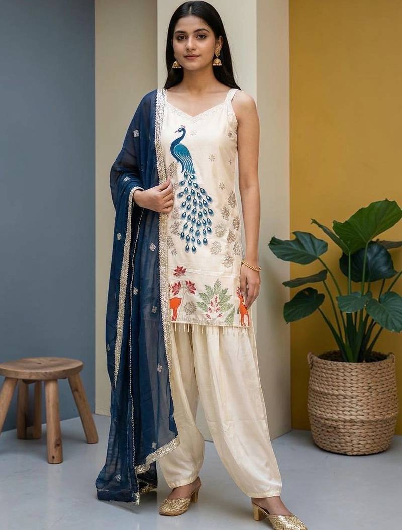 Women Ethnic Motifs Embroidered Regular Kurta with Patiala & With Dupatta