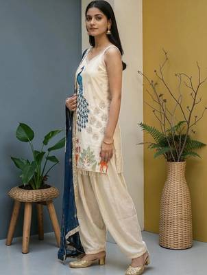 Women Ethnic Motifs Embroidered Regular Kurta with Patiala & With Dupatta 5