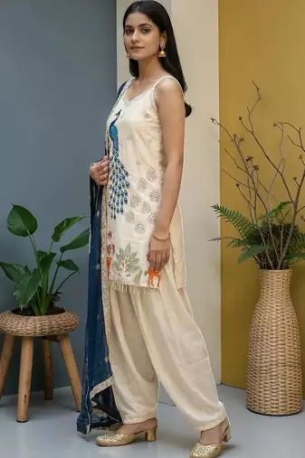 Women Ethnic Motifs Embroidered Regular Kurta with Patiala & With Dupatta