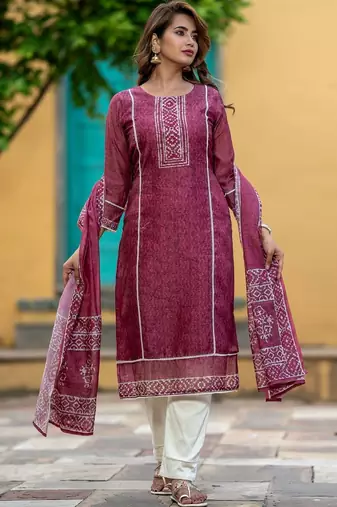Women Ethnic Motifs Printed Regular Chanderi Silk Kurta with Trousers & With Dupatta
