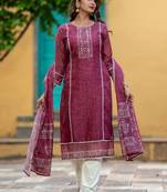 Women Ethnic Motifs Printed Regular Chanderi Silk Kurta with Trousers & With Dupatta