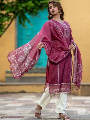 Women Ethnic Motifs Printed Regular Chanderi Silk Kurta with Trousers & With Dupatta 6