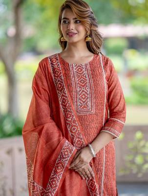 Women Ethnic Motifs Printed Regular Chanderi Silk Kurta with Trousers & With Dupatta 6