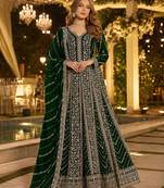 Dark green georgette embroidered semi stitched salwar suit