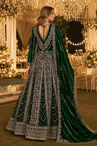 Dark green georgette embroidered semi stitched salwar suit