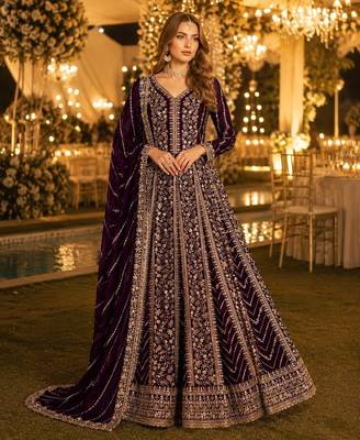 Purple georgette embroidered semi stitched salwar suit 1