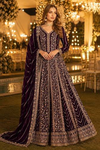 Purple georgette embroidered semi stitched salwar suit
