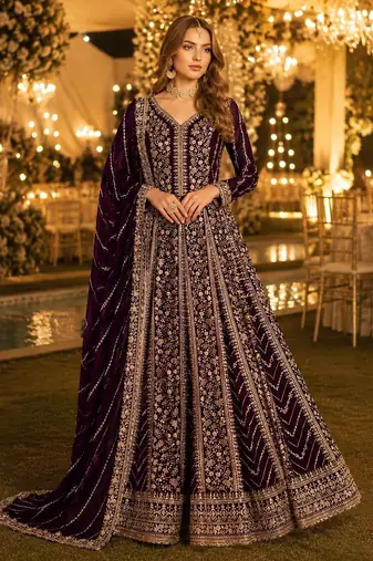 Purple georgette embroidered semi stitched salwar suit