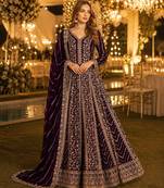 Purple georgette embroidered semi stitched salwar suit