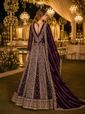 Purple georgette embroidered semi stitched salwar suit 2