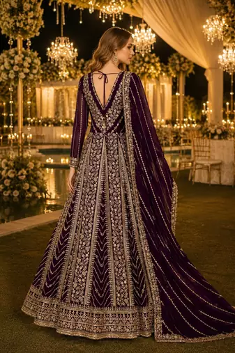 Purple georgette embroidered semi stitched salwar suit